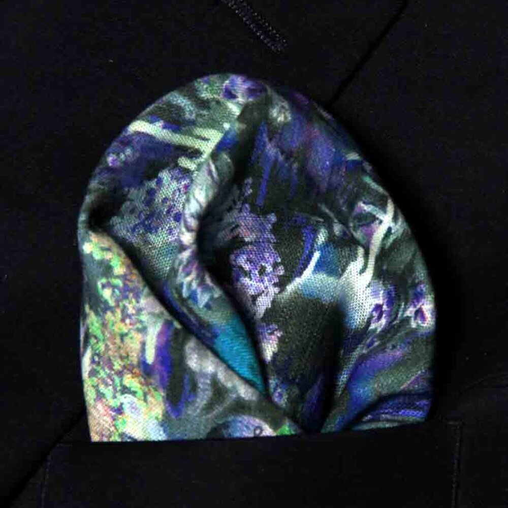 Hand Stitched Italian Linen Cotton Blend Pocket Square Multicolor Floral Men's